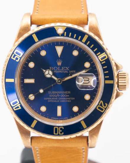 1981 Rolex Submariner Date 40MM Blue Dial Aftermarket Leather Strap (16808)