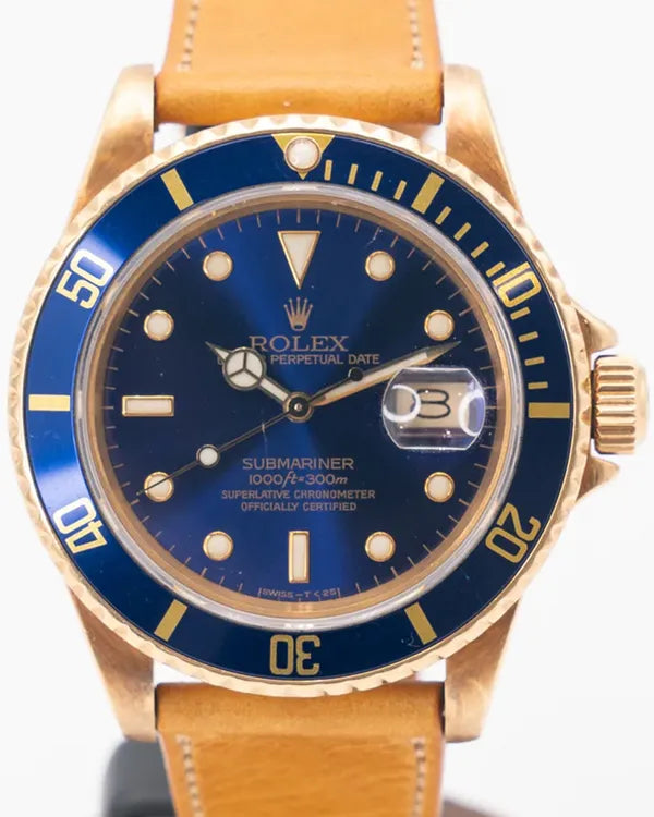 1981 Rolex Submariner Date 40MM Blue Dial Aftermarket Leather Strap (16808)
