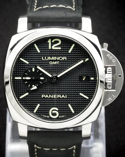 2018 Panerai Luminor 1950 3 Days GMT 42MM Black Dial Leather Strap (PAM00535)