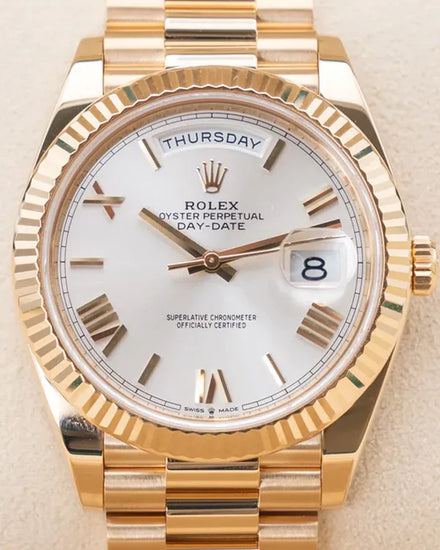 2021 Rolex Day-Date 40MM Silver Dial Yellow Gold President Bracelet (228238)