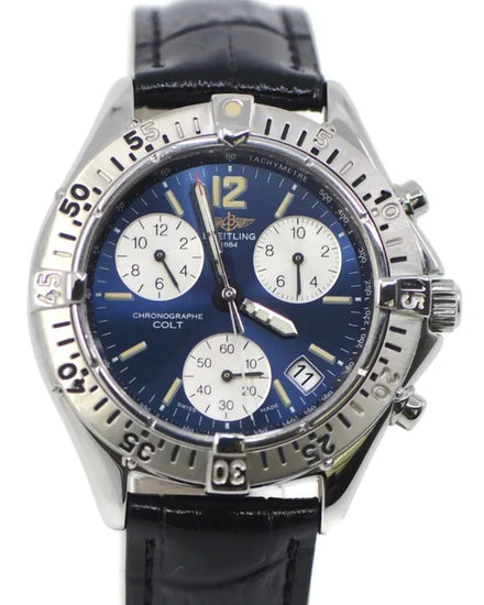 Breitling Colt Chronograph 38MM Quartz Blue Dial Leather Strap (A53035)