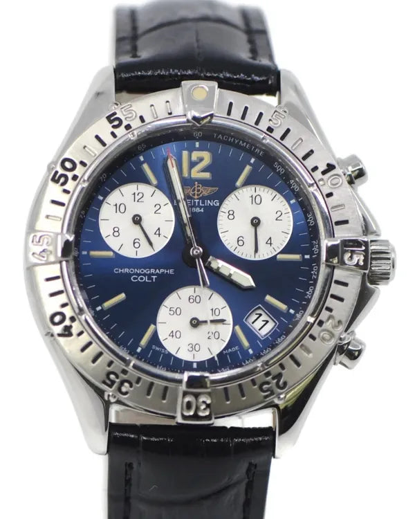 Breitling Colt Chronograph 38MM Quartz Blue Dial Leather Strap (A53035)