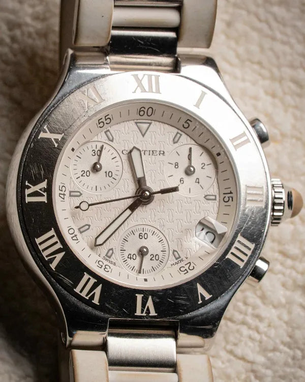 Cartier 21 Chronoscaph 38MM Quartz White Dial Steel Bracelet (2424)