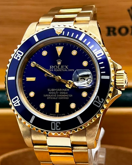 1981 (6.7 Mill Serial) Rolex Submariner Date 40MM Blue Dial Yellow Gold Oyster Bracelet (16808)