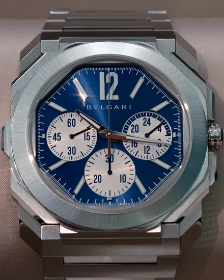 2022 Bvlgari Octo Finissimo Chronograph GMT 43MM Blue Dial Steel Bracelet (103467)