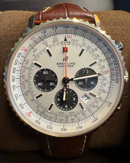 2019 Breitling Navitimer B01 Chronograph 46MM Silver Dial Leather Strap (RB0127)