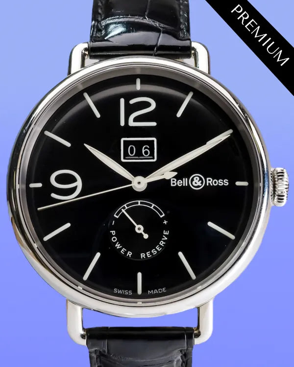 No Reserve - Bell & Ross WWI Military Grande Date & Reserve de Marche 45MM Black Dial Leather Strap (BR WW1-90-S)