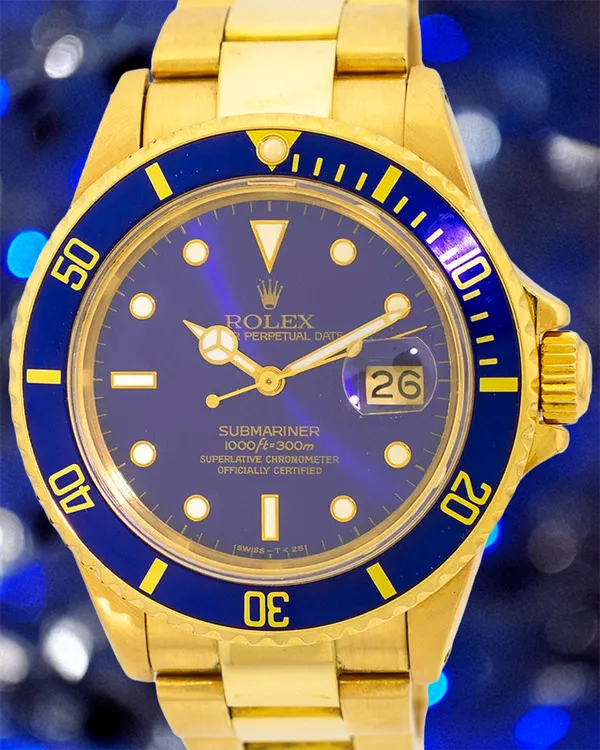 Rolex Submariner Date 40MM Blue Dial Yellow Gold Oyster Bracelet (16808)