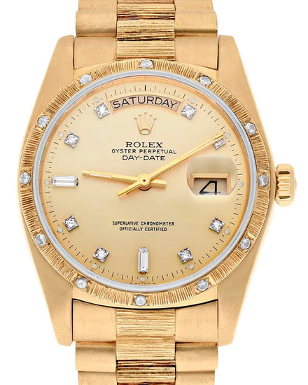 Rolex Day-Date 36MM Champagne Dial Yellow Gold "Bark-Finish" President Bracelet (18238)