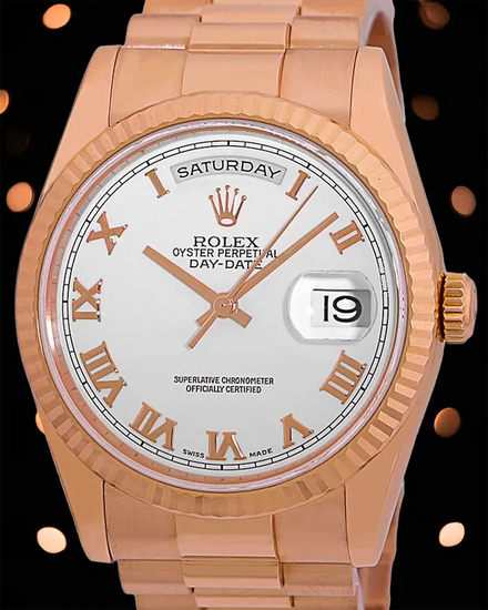 Rolex Day-Date 36MM White Dial Rose Gold President Bracelet (118235)
