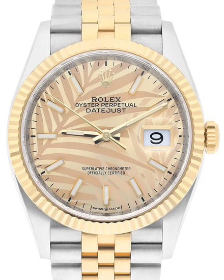 Rolex Datejust 36MM Champagne "Palm Motif" Dial Two-Tone Jubilee Bracelet (126233)