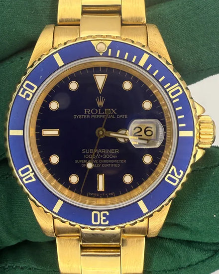 1991 Rolex Submariner Date 40MM Blue Dial Yellow Gold Oyster Bracelet (16618)
