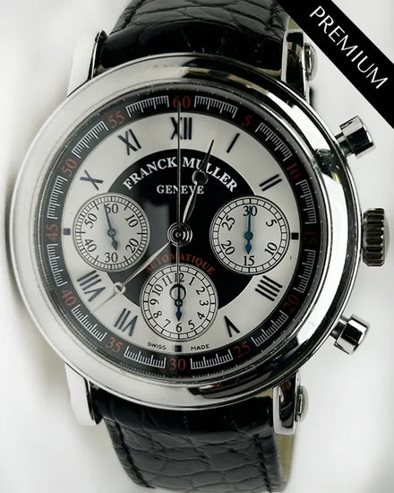 Franck Muller Round Ronde Chronograph 42MM White/Black Dial Aftermarket Leather Strap (7002CC)