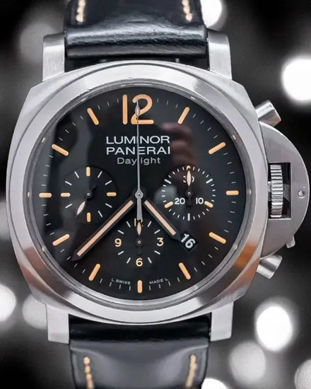 2013 Panerai Luminor Chrono Daylight 44MM Leather Strap Steel Black Dial (PAM00356)