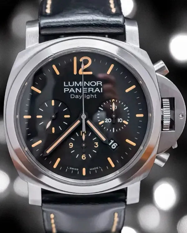 2013 Panerai Luminor Chrono Daylight 44MM Leather Strap Steel Black Dial (PAM00356)