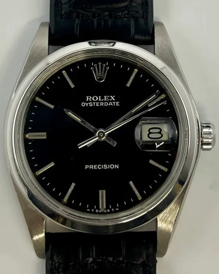 1978 (5.4 Mill. Serial) Rolex Oyster Precision 34MM Black Dial Aftermarket Leather Strap (6694)