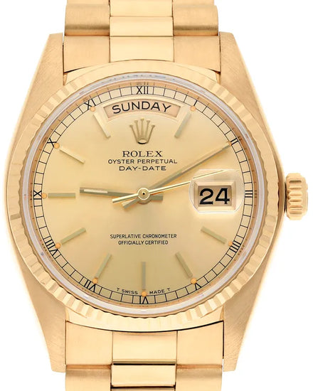 Rolex Day-Date 36MM Champagne Dial Yellow Gold President Bracelet (18038)