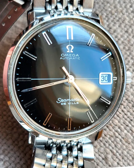 Omega De Ville 34MM Black Dial Steel Bracelet (166.033)