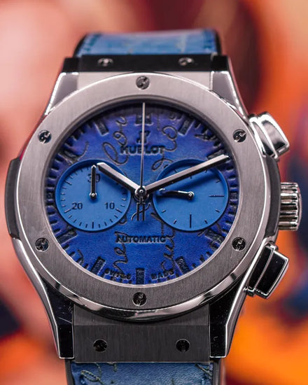 2018 Hublot Classic Fusion Chronograph "Berluti Scritto Ocean Blue" L.E. 45MM Blue Dial Leather Strap (521.NX.050B.VR.BER18)