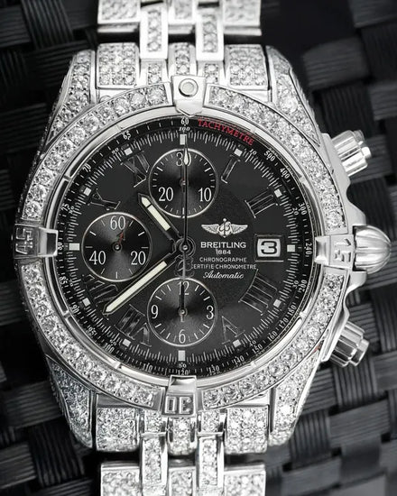 Breitling Chronomat  Evolution 44MM Aftermarket Black Dial Steel Bracelet (A13356)