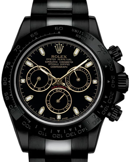 Rolex Cosmograph Daytona 40MM Black Dial Aftermarket PVD/DLC-Coated Oyster Bracelet (116523)