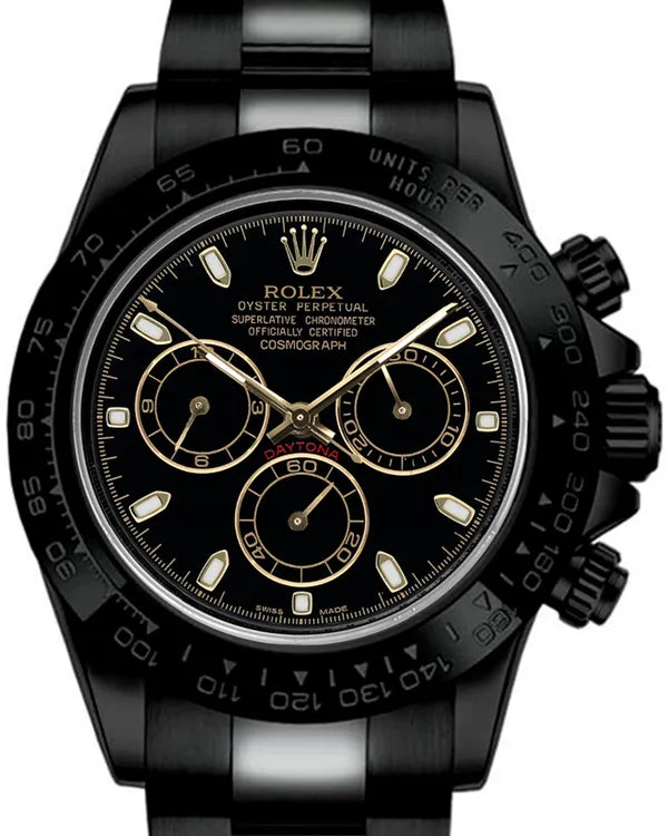 Rolex Cosmograph Daytona 40MM Aftermarket PVD/DLC-Coated Black Dial Oyster Bracelet (116523)