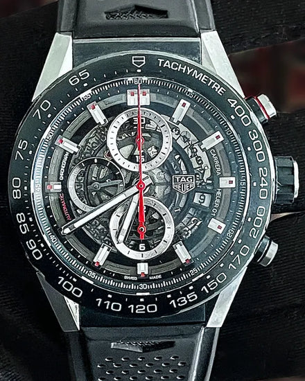 2017 Tag Heuer Carrera Caliber HEUER 01 45MM Skeleton Dial Rubber Strap (CAR2A1Z.FT6044)