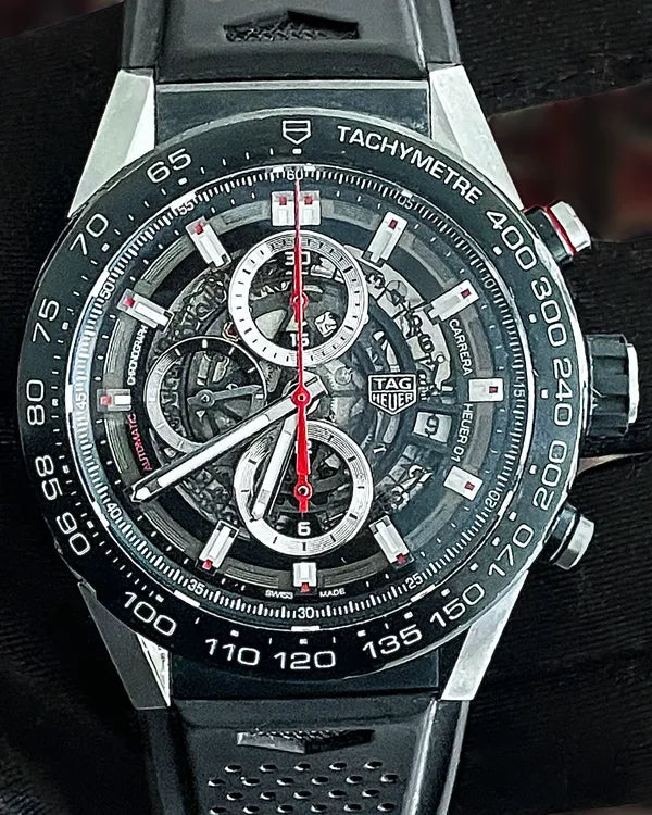 2017 Tag Heuer Carrera Caliber HEUER 01 45MM Skeleton Dial Rubber Strap (CAR2A1Z.FT6044)