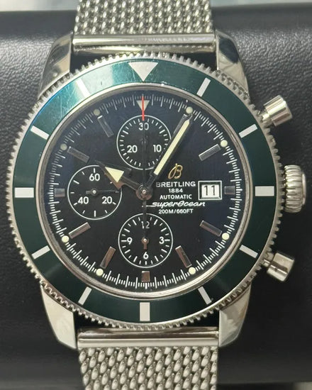 2010 Breitling Superocean Heritage 46MM Black Dial Steel Bracelet (A13320)