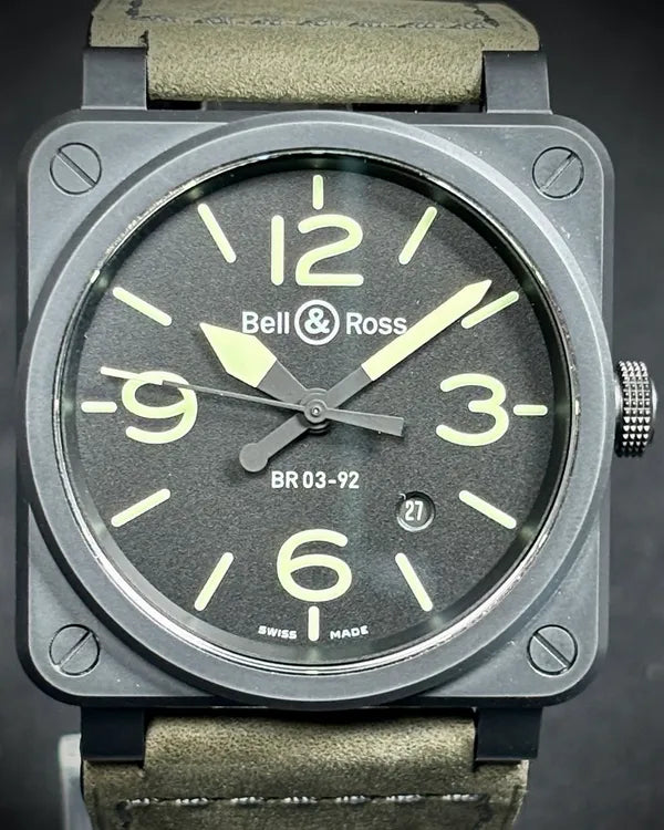 Bell & Ross BR 03 Nightlum 42MM Black Dial Leather Strap (BR0392-BL3-CE/SCA)