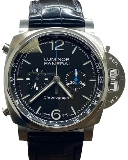 2022 Panerai Luminor Chronograph 44MM Black Dial Leather Strap (PAM01109)