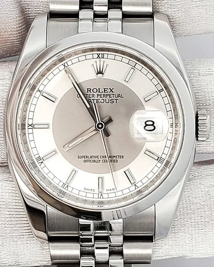 Rolex Datejust 36MM Silver "Tuxedo" Dial Super Jubilee Bracelet (116200)