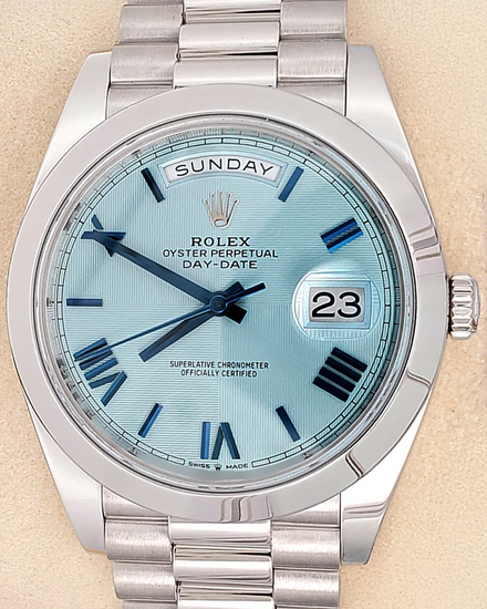 2018 Rolex Day-Date 40MM Ice Blue Dial Platinum President Bracelet (228206)