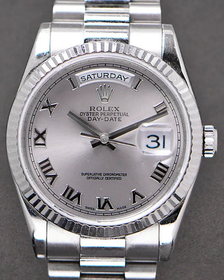 Rolex Day-Date 36MM Rhodium Dial White Gold President Bracelet (118239)