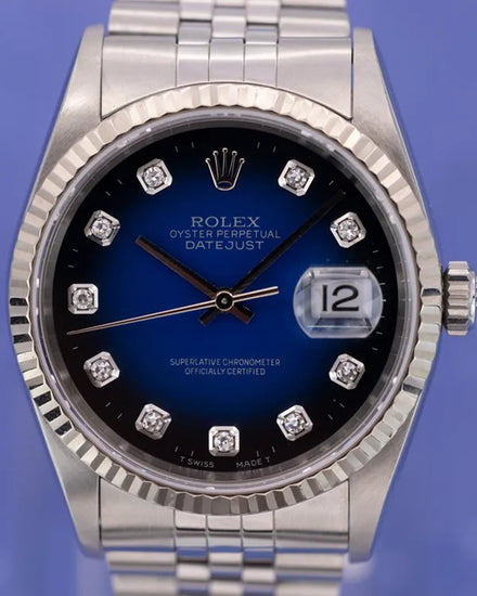 1999 (A Serial) Rolex Datejust 36MM Blue "Vignette" Dial Jubilee Bracelet (16234)