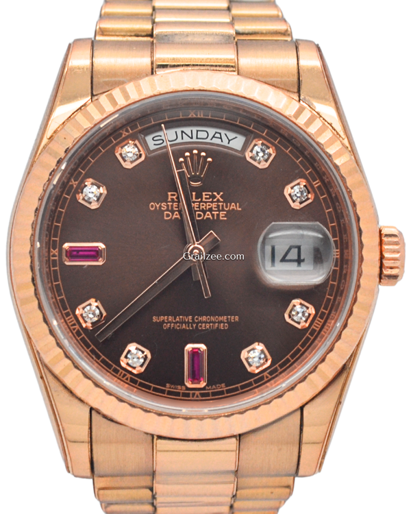 2018 Rolex Day-Date 36MM Chocolate Dial Rose Gold President Bracelet (118235)