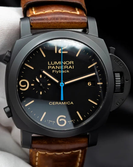 2017 Panerai Luminor 1950 3 Days Chrono Flyback 44MM Black Dial Leather Strap (PAM00580)