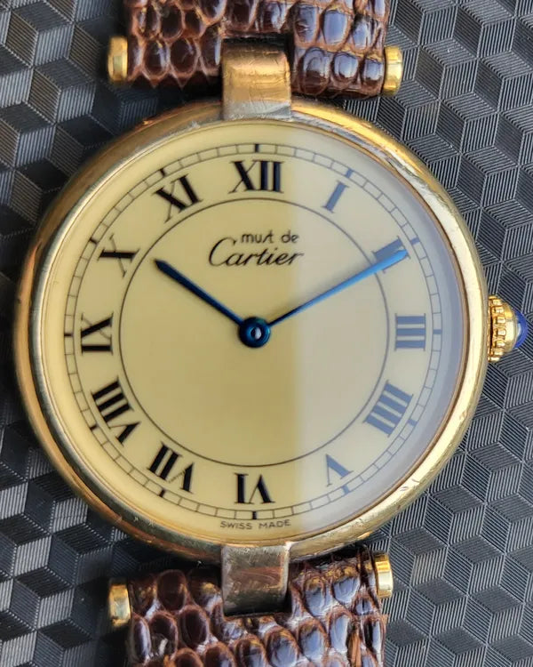 Cartier Vendome 30MM Quartz Ivory Dial Leather Strap (097678)