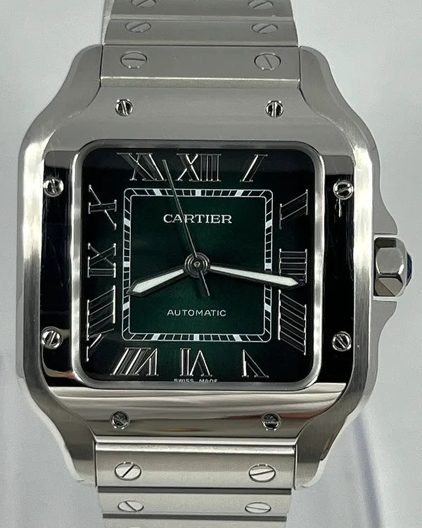 2023 Cartier Santos De Cartier 35.1MM Green Dial Steel Bracelet (WSSA0061)