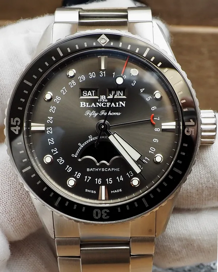 Blancpain Fifty Fathoms Bathyscaphe Complete Calendar 43MM Grey Dial Steel Bracelet (5054-1110-52A)
