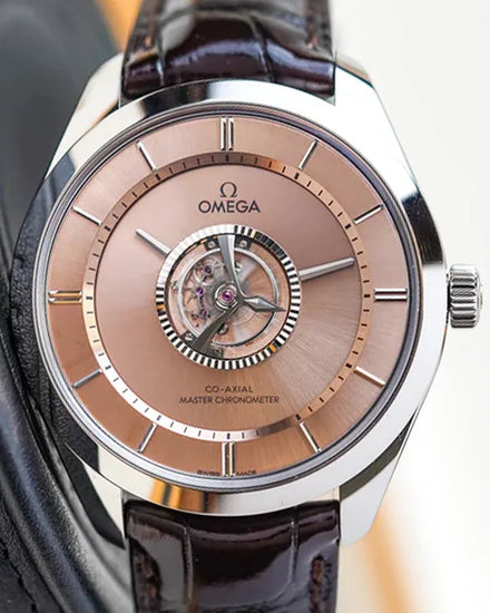 Omega De Ville Tourbillon 43MM Rose Gold Dial Leather Strap (529.53.43.22.99.001)