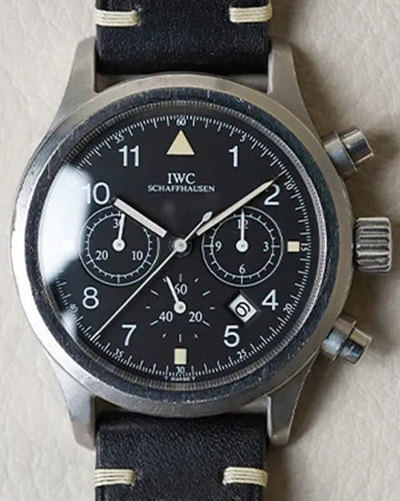 IWC Schaffhausen Pilot Flieger Chronograph 36MM Quartz Black Dial Leather Strap (IW374101)