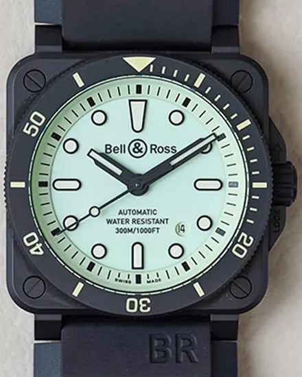 Bell & Ross BR 03-92 Diver "Full Lum" 42MM LumiNova Dial Rubber Strap (BR0392-D-C5-CE/SRB)