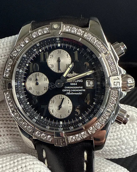 Breitling Chronomat Evolution 44MM Black Dial Leather Strap (A13356)