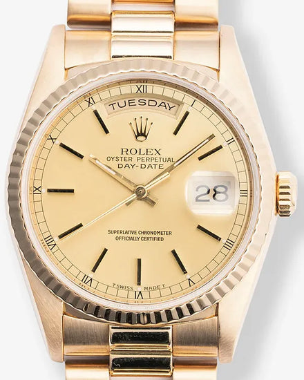 1990 (E Serial) Rolex Day-Date 36MM Champagne Dial Yellow Gold President Bracelet (18238)