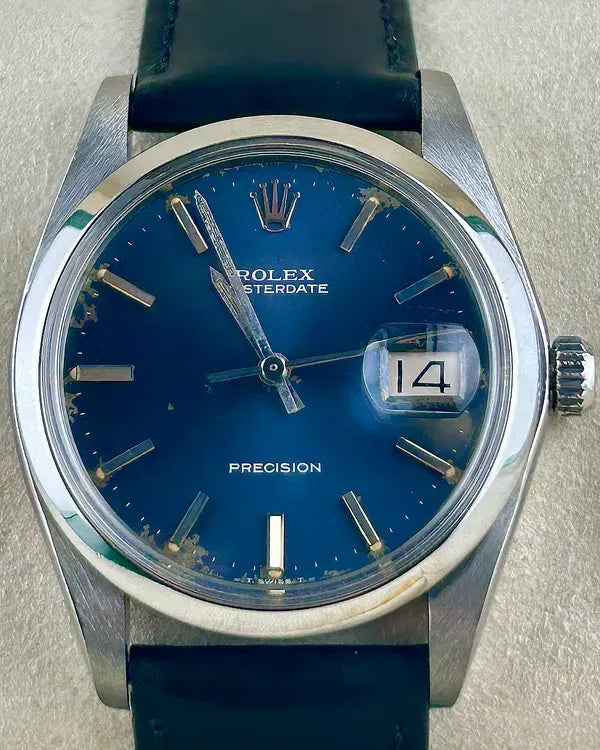 Rolex Oyster Precision 34MM Blue Dial Aftermarket Leather Strap (6694)