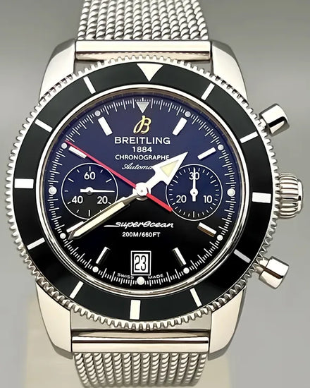 No Reserve - Breitling Superocean Heritage Chronograph 44MM Black Dial Steel Bracelet (A23370)