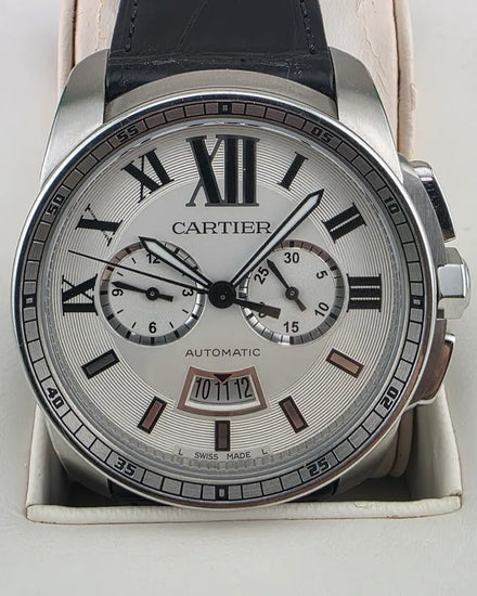 2019 Cartier Calibre de Cartier 42MM Silver Dial Leather Strap (W7100046)