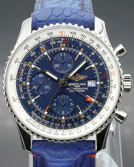 Breitling Navitimer World GMT 46MM Blue Dial Aftermarket Leather Strap (A2432212/B726)