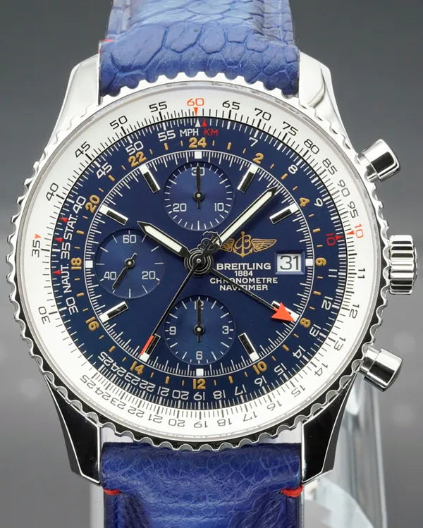 Breitling Navitimer GMT 46MM Blue Dial Aftermarket Leather Strap (A2432212/B726)